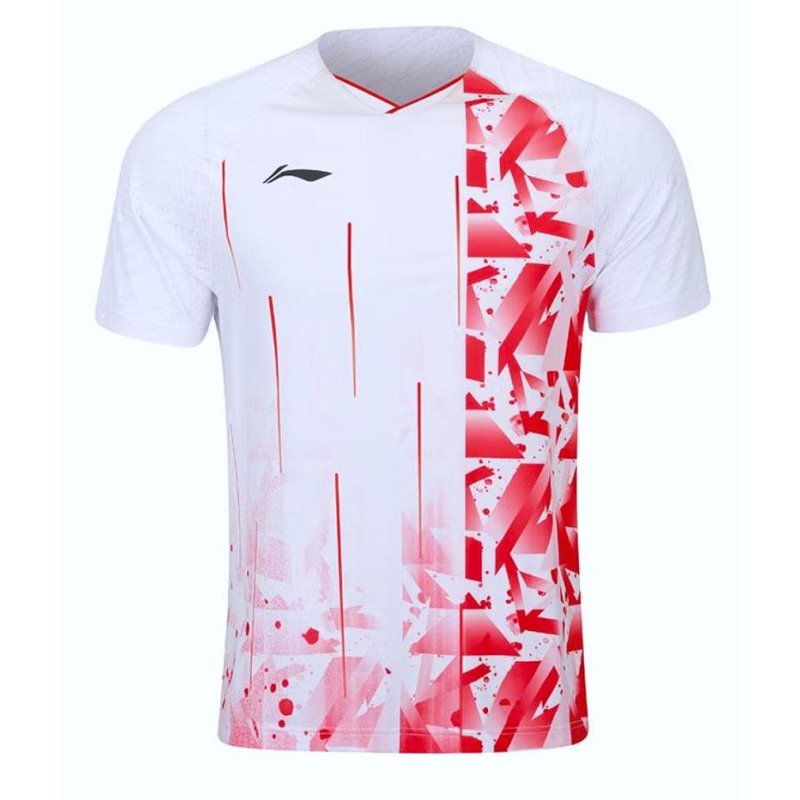 Badminton T-shirt - Flakes White/Red UNISEX