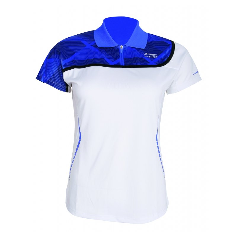Badminton Polo - White &amp; Blue Dame